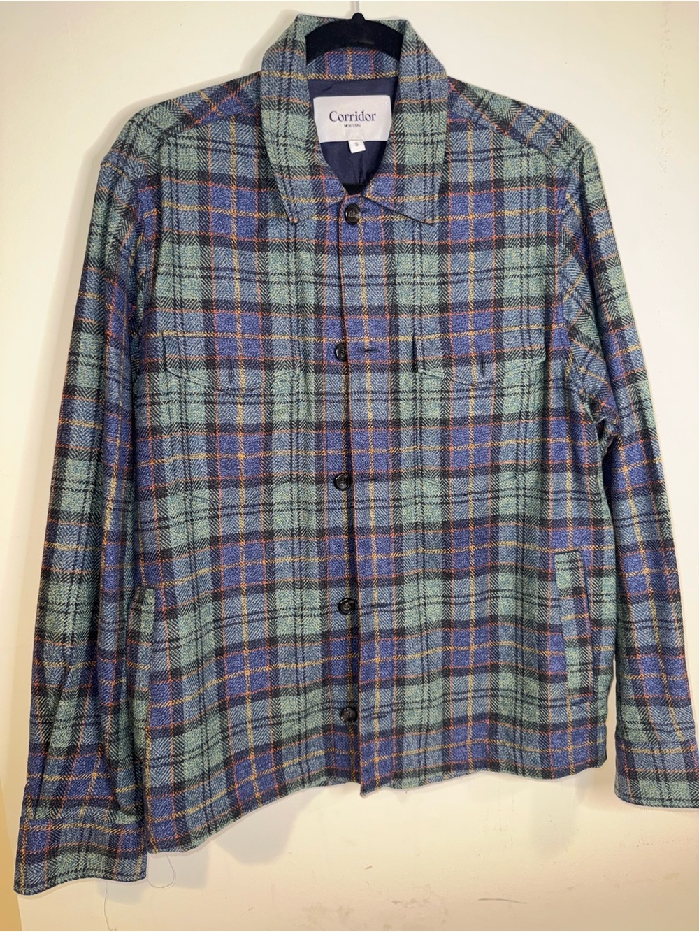 Corridor Plaid Military Jacket Men’s S Blue Green Merino Wool